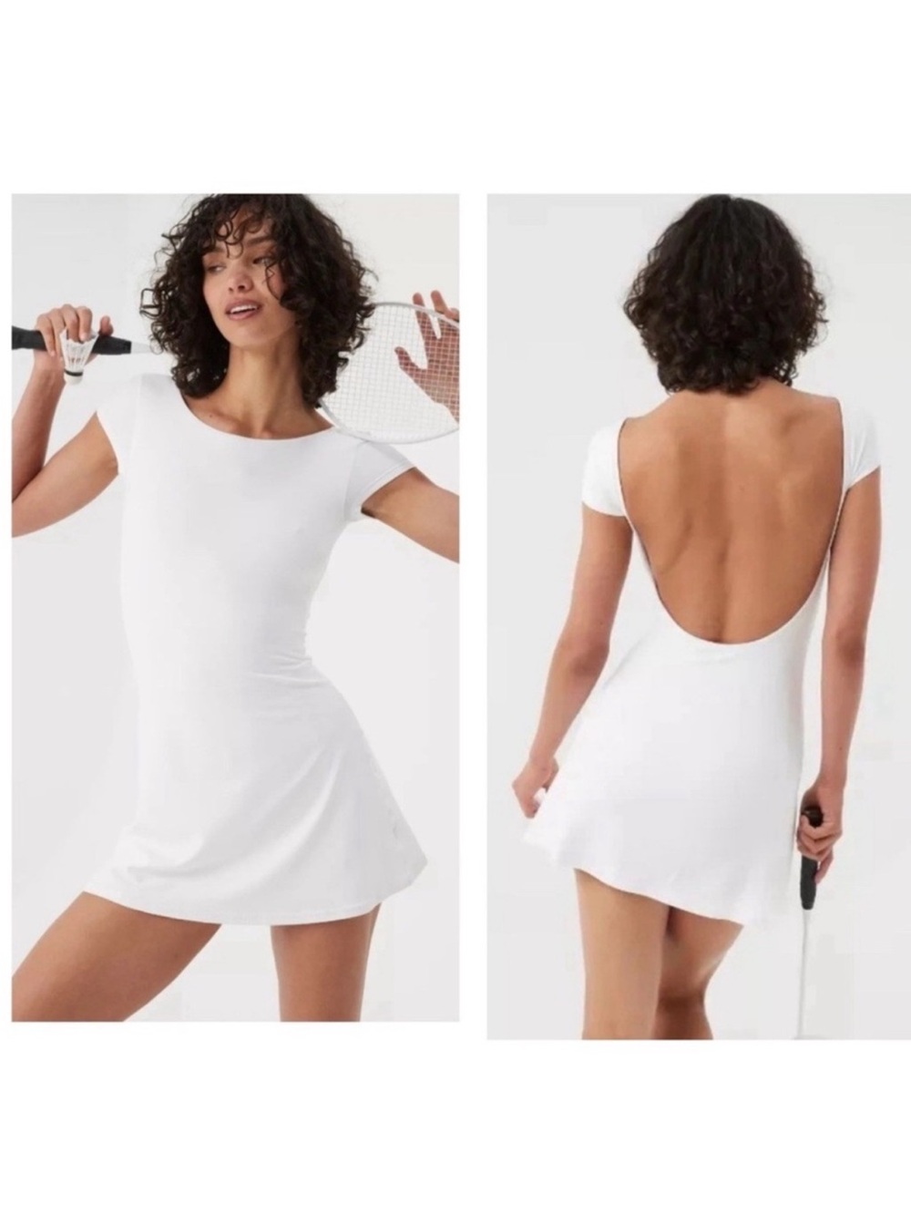 Offline Scoop-Back White Short Sleeve Fit & Flare Dress